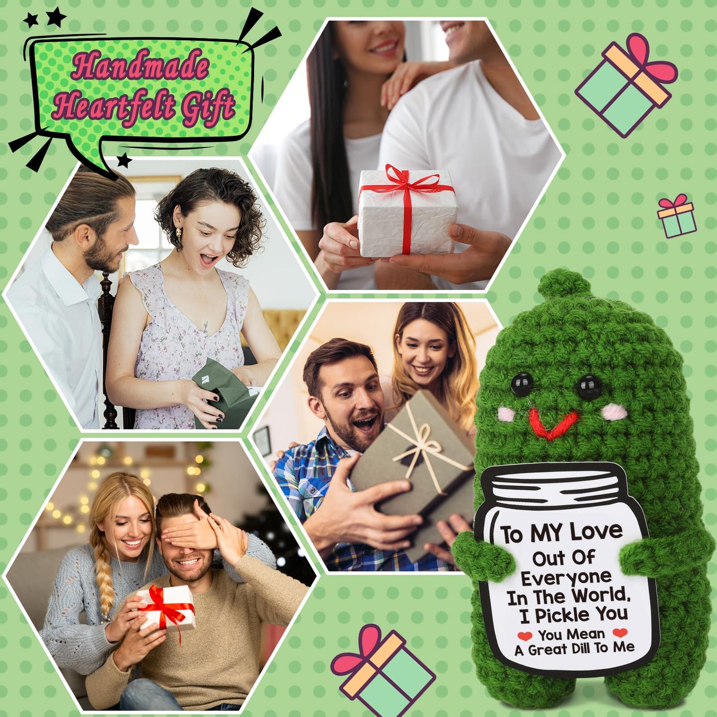 I Love You Gifts for Her, Him, Wife, Husband, Couple, Romantic Gifts for Boyfriend Girlfriend, Anniversary Perfect Gifts for Women Men, Handmade Crochet Pickle