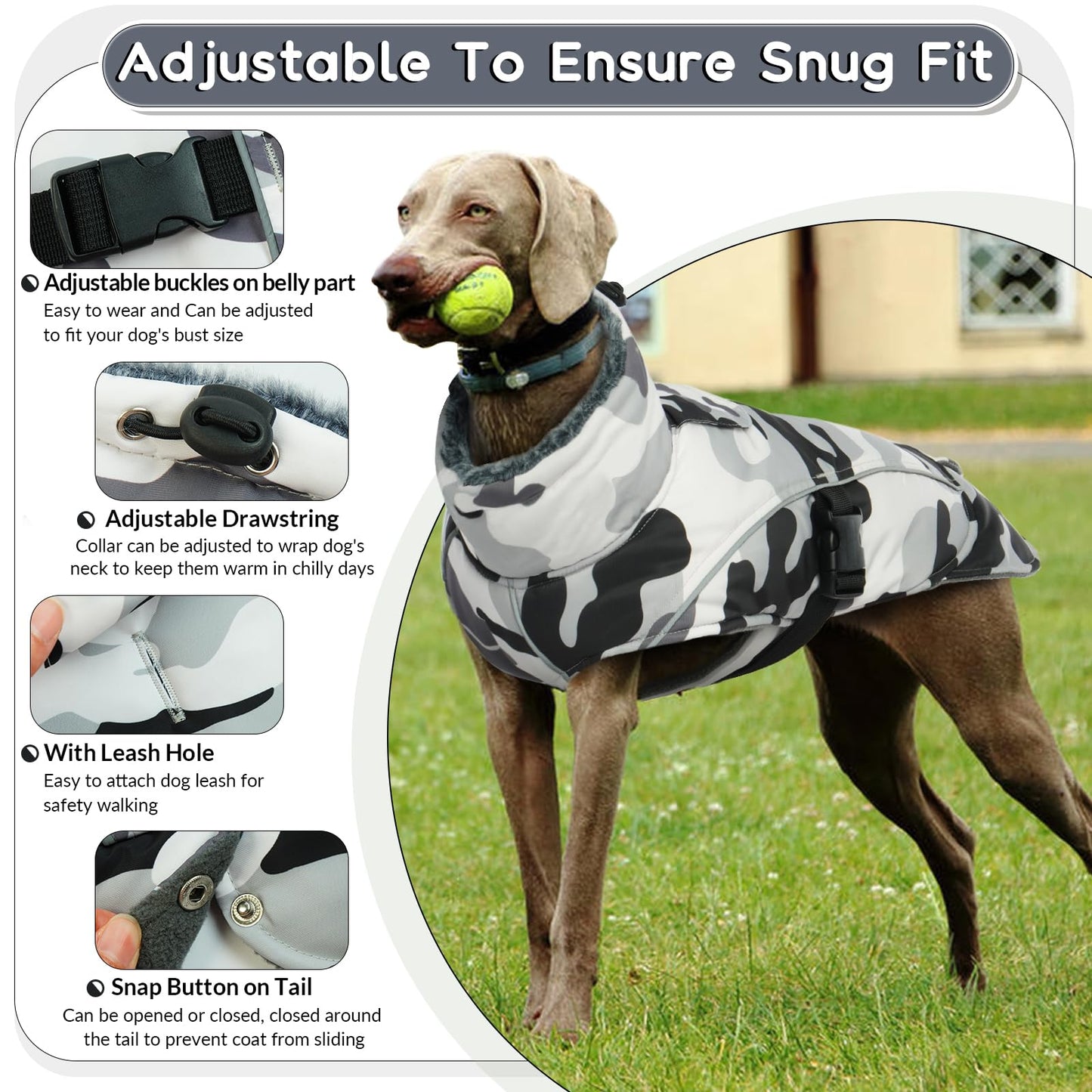 Waterproof Dog Jacket, Winter Warm Jacket Reflective Coat Windproof Warm Clothes Cozy Fleece Lining Dog Winter Apparel Outdoor Clothes(Camouflage, L)