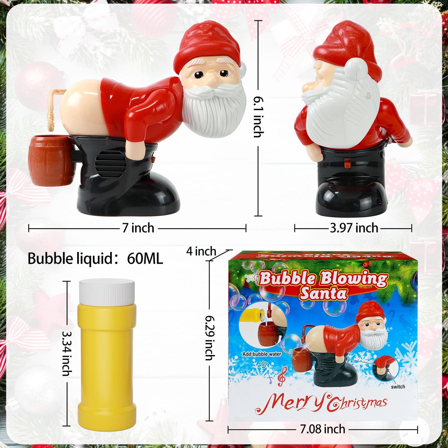 Santa Claus Bubble Butt Machine, Automatic Bubble Blower Machine Santa Claus Toy, Funny Santa Automatic Fart Bubble Machine with Music & Flashing Lights, Bubble Blower for Outdoor & Indoor Activity