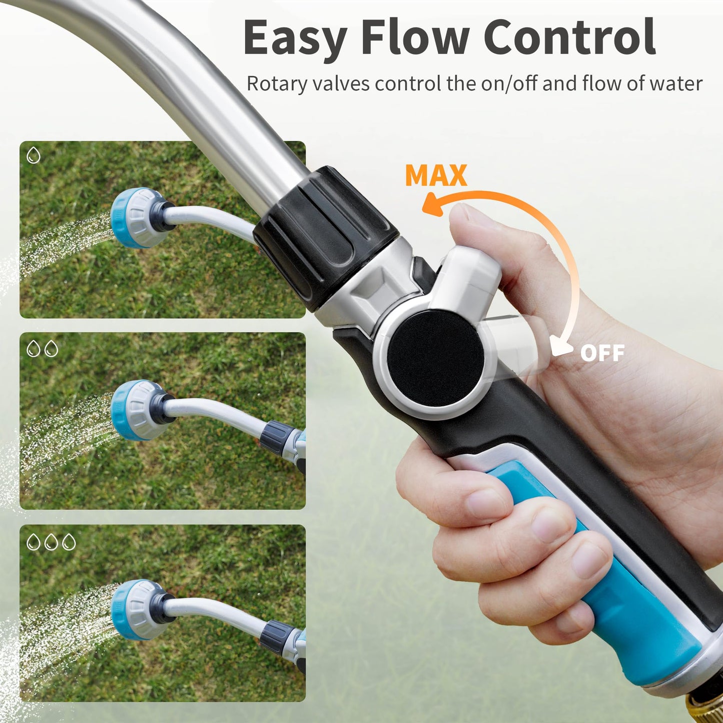Diivoo Watering Wand Heavy Duty, Metal Garden Hose Wand with 8 Spray Patterns, 14 Inch Long Hose Nozzle Sprayer with Thumb Flow Control & 145°Spray Angle, Ideal for Plants,Flowers,Car