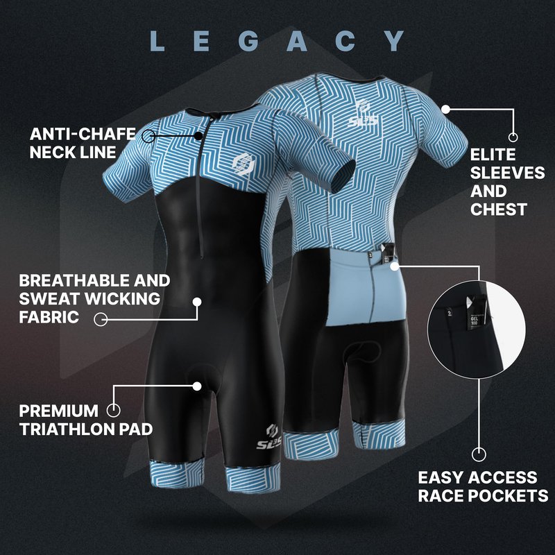 SLS3 Triathlon Suits Mens - Aerodynamic Sleeved Tri Suit Men – Lightweight Trisuit with Premium FX Fabrics - 2 Pockets (Legacy, Large)