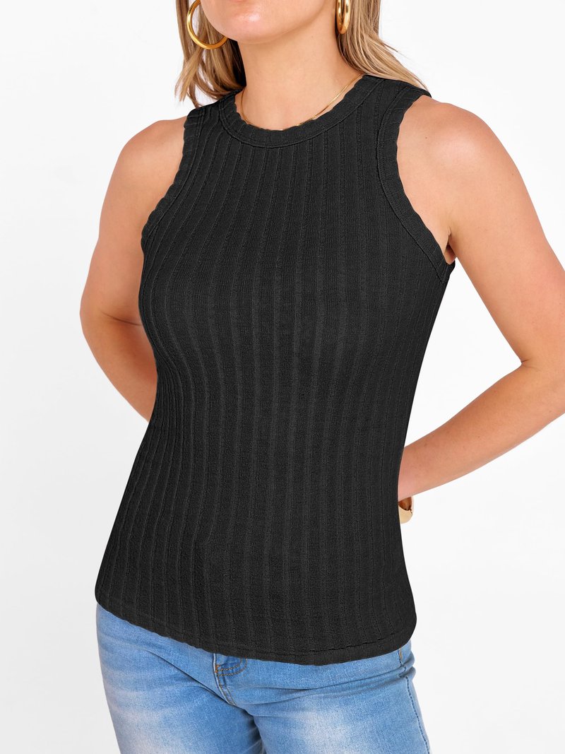 ANRABESS High Neck Tank Tops for Women Sleeveless Shirts Summer 2026 Basic Soft Slim Fit Racerback Trendy Casual Outfits Black M