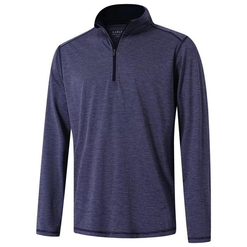 M MAELREG Mens 1/4 Zip Pullover Striped Mock Neck Lightweight Melange Golf Half Zip Sweatshirts for Men