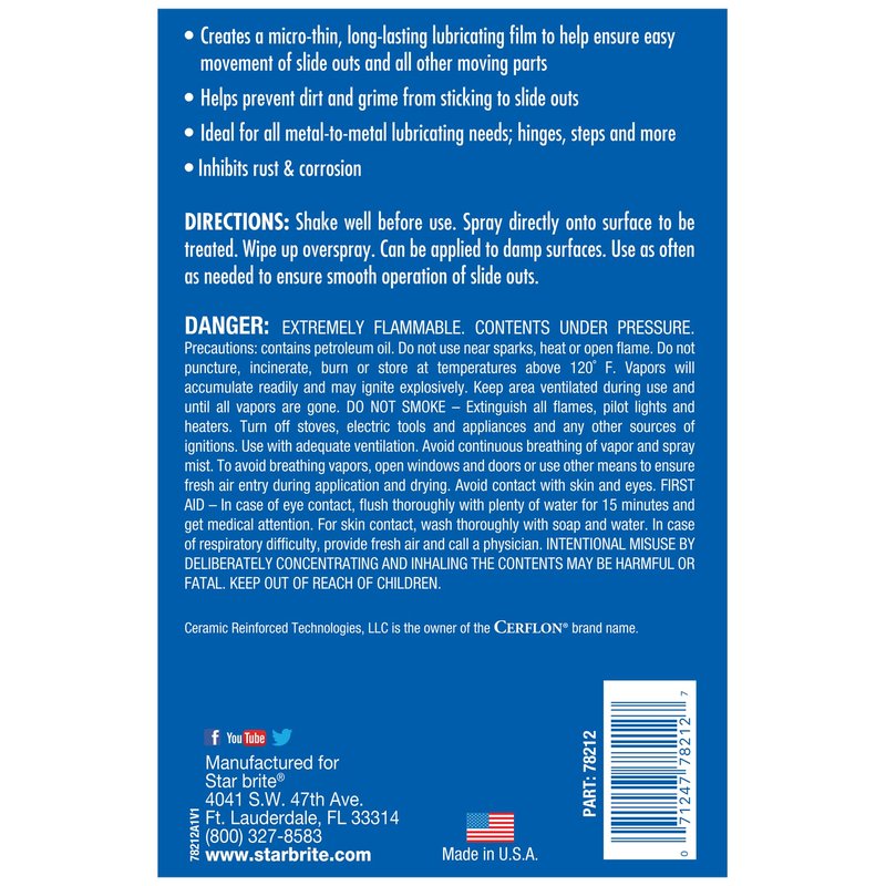 STAR BRITE RV Slide-Out Lubricating Fluid with Cerflon - Ultra-Slick, Deep-Penetrating, Corrosion Preventive Spray for RV Slide Outs (078212)
