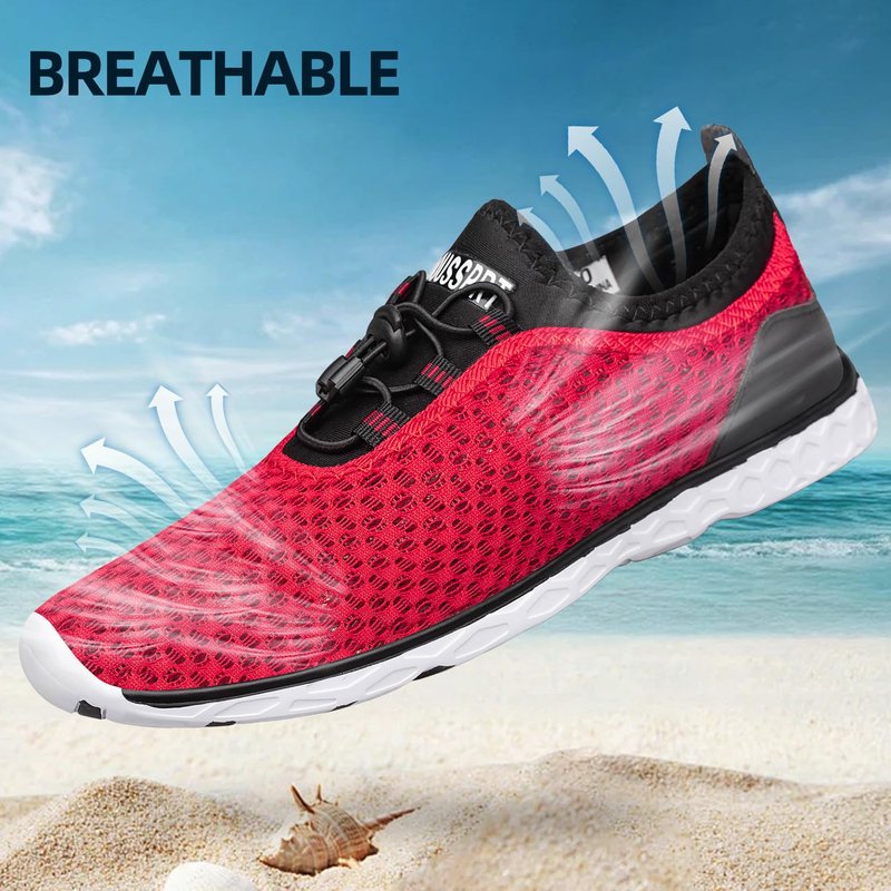 DOUSSPRT Men's Water Shoes Quick Drying Sports Aqua Shoes Redwhite Size 7