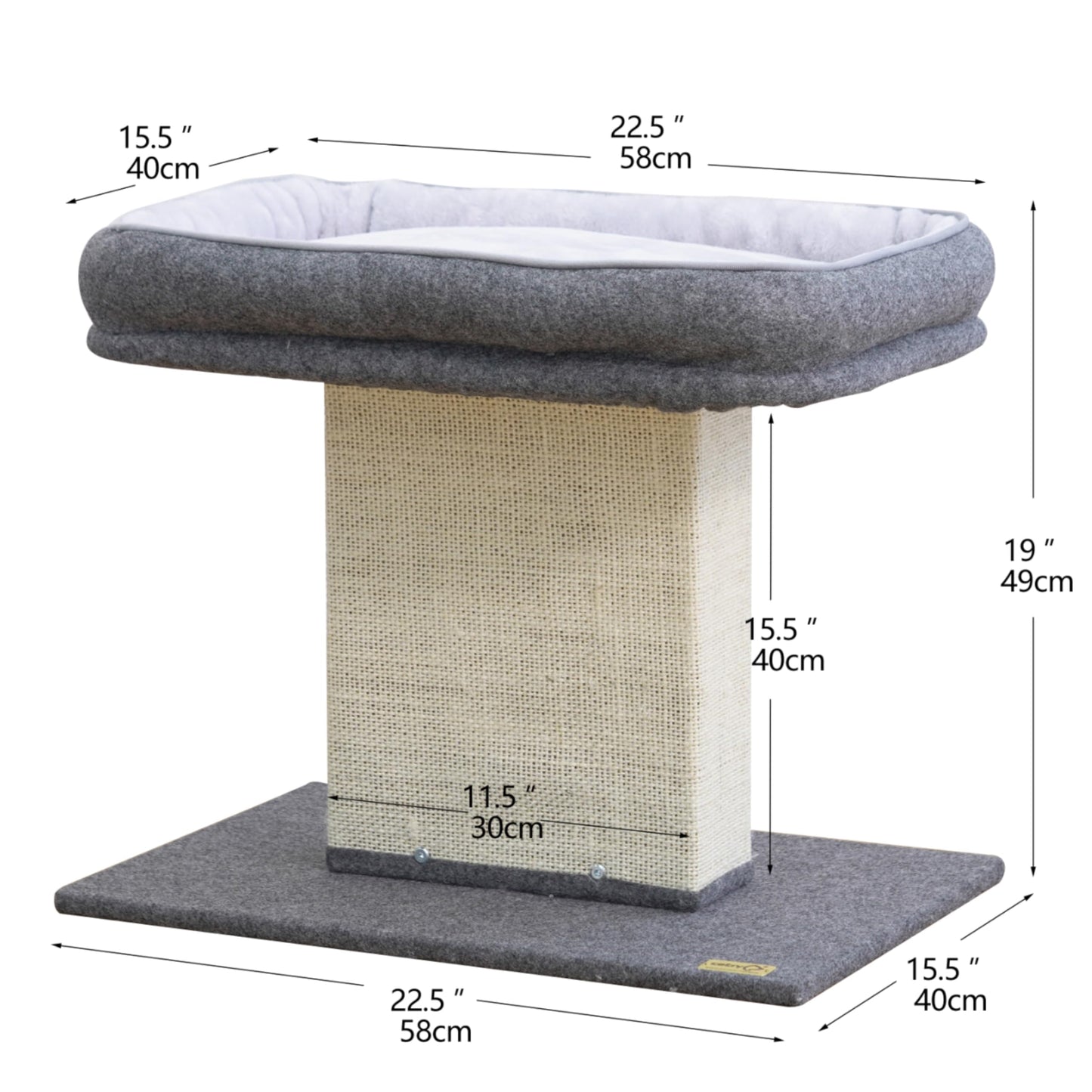 Catry Mellow 2-Level 19" Cat Tree with Large Washable Replaceable Bed, Big Sisal Post, Quick Assembly, Built to Last, Ideal for Small to Large Cats, Grey