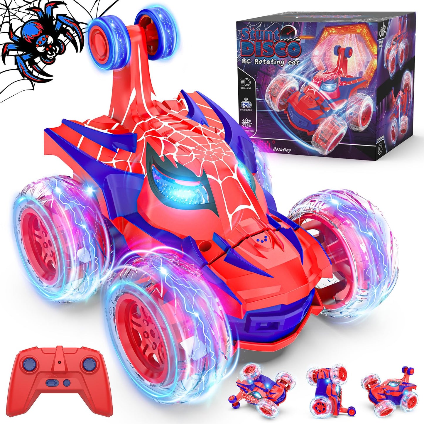 Mafbeanl Remote Control Car Stunt RC Cars 360° Rotating with 2.4GHz Rechargeable Wheel Lights Toys Car Gift for Boys 3 4 5 6 7 8 9 10 11 12 (Red)