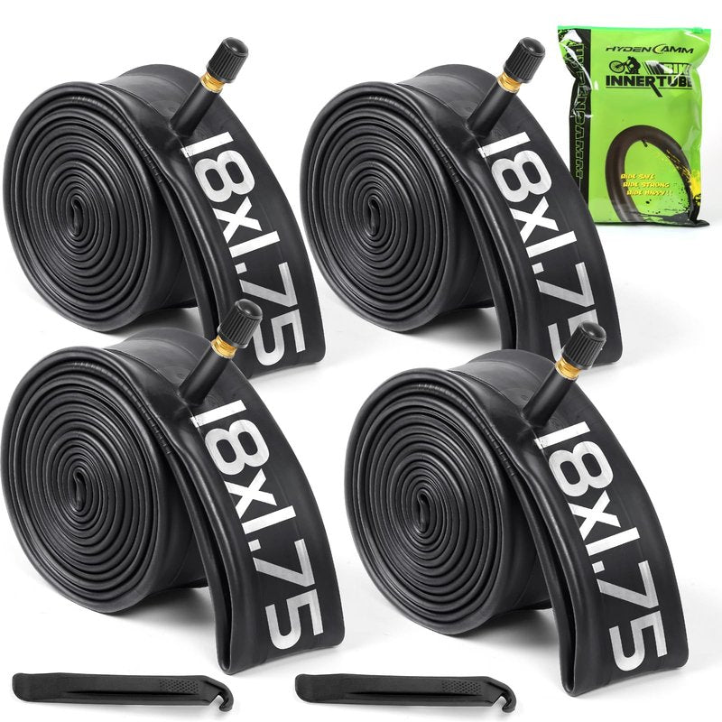 Hydencamm 4 Pack 18x1.75/2.125 Bike Tubes, 18x1.95 Bike Tube with 32mm AV Schrader Valve, Butyl 18 Inch Bike Tube with 2 Tire Levers, 18x1.75/1.95/2.10/2.125 Inner Tube for Kids/MTB/Road Bikes