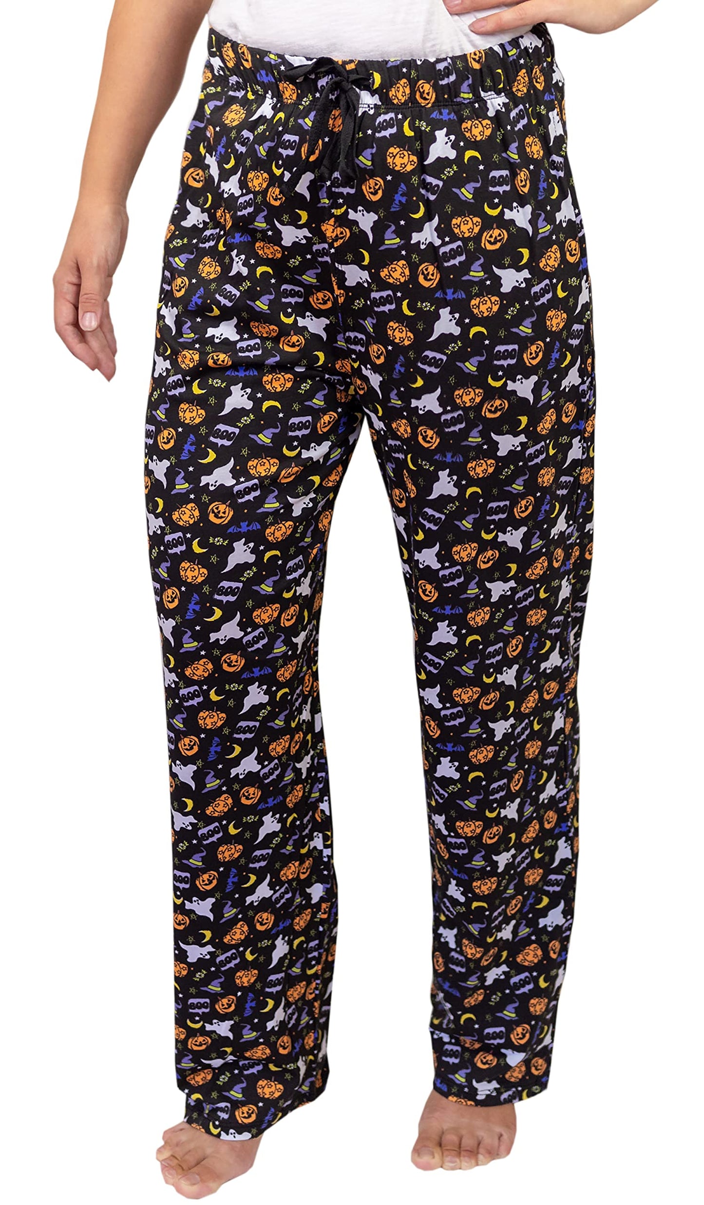 Unique Baby Adults Matching Witch Hat Bat Boo Pajama Pants Halloween Clothes (Md, Black)