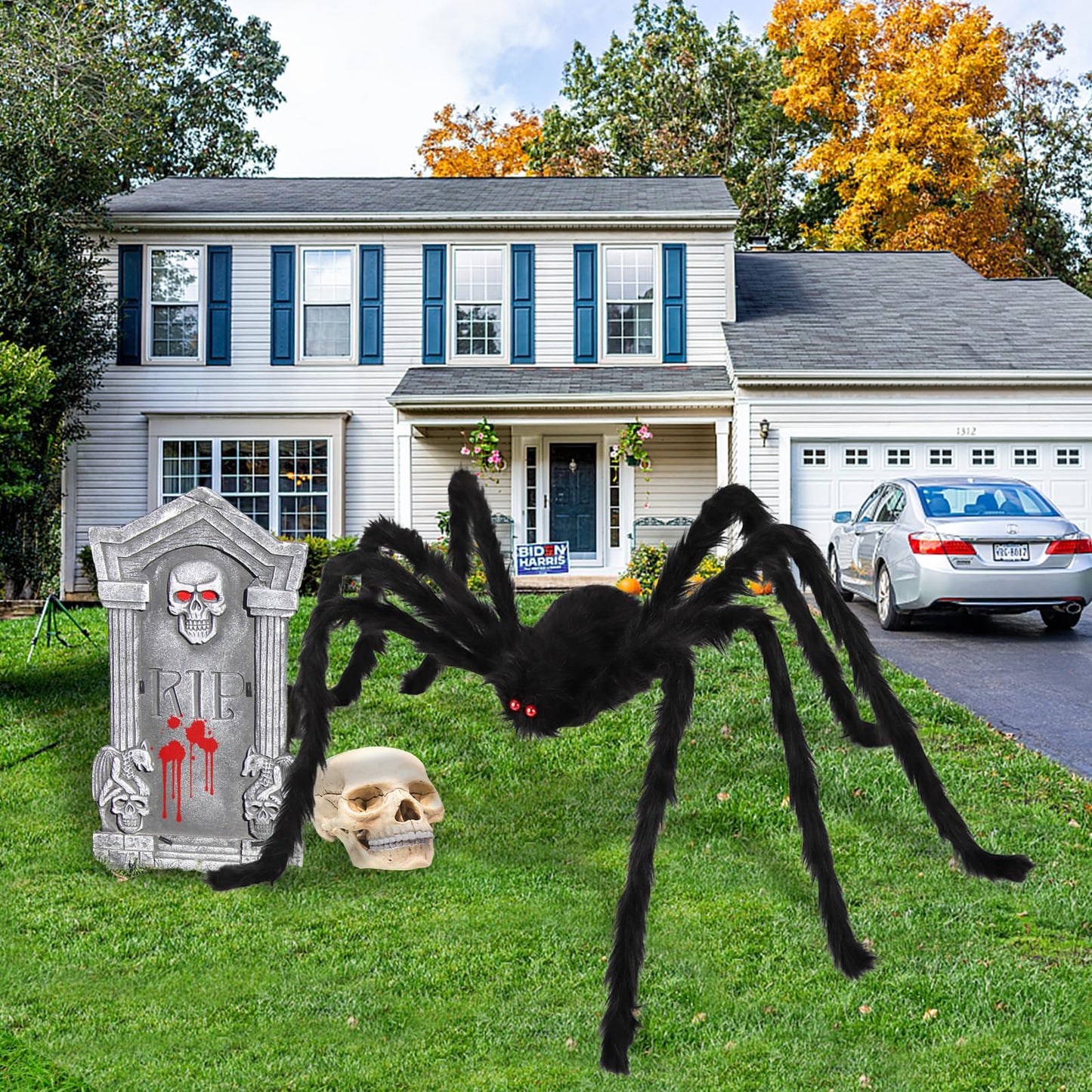 Aiduy Giant Halloween Spider 8.5 Ft - Outdoor Decorations Scary Fake Hairy Props for Yard Creepy Party Decor, Black