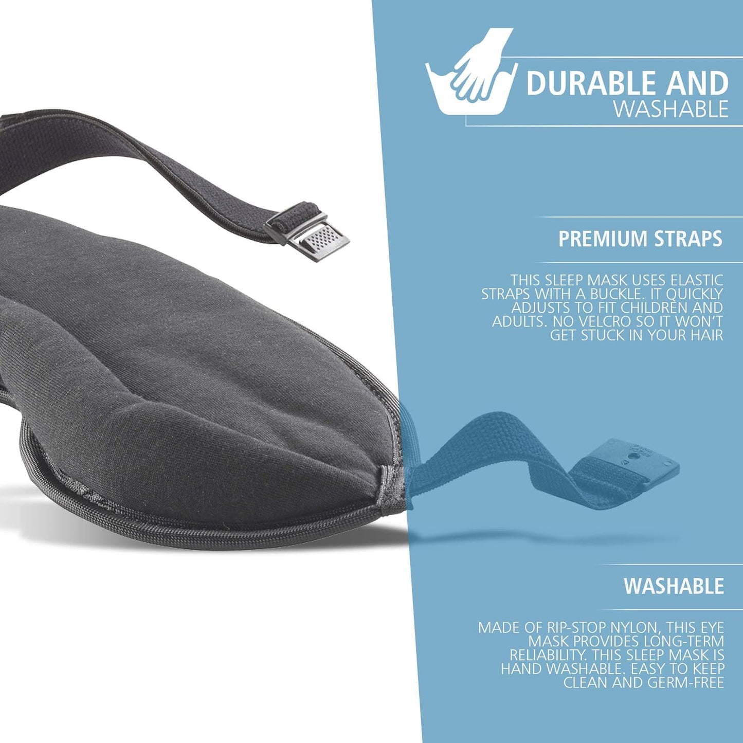 Lewis N. Clark Comfort Eye Mask + Sleep Aid to Block Light for Travel, Airplane, Hotel, Airport, Insomnia + Headache Relief with Adjustable Straps, 2 pack, Black