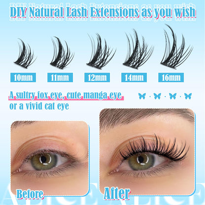 ALICE Natural Lash Clusters DIY Lash Extensions Wispy Eyelash Clusters Anime Cat Eye Cluster Eyelash Extensions10-16mm Individual Lashes 144pcs