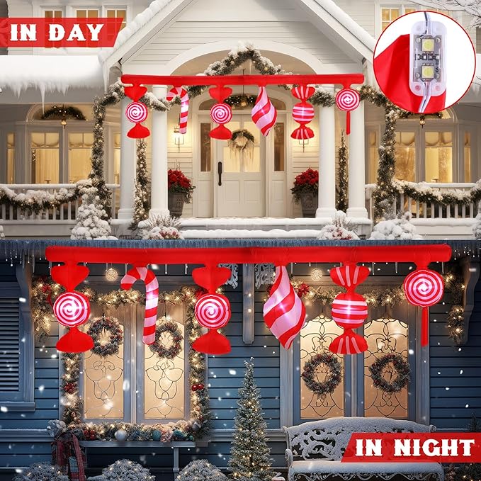 Retisee 14.7 ft Long Christmas Inflatable Outdoor Decoration Blow up Hanging Flashing Candy with Built in LED Lights Blow up Yard Decoration for Christmas Party Yard Windows Supplies Outdoor