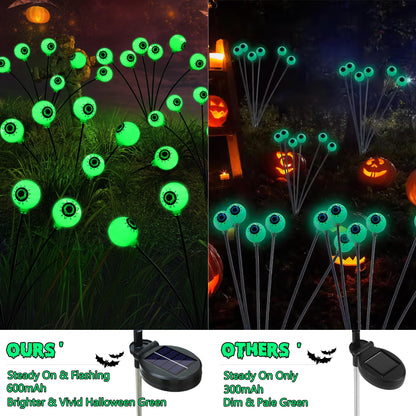 Brizled Solar Halloween Lights, 2 Pack Total 12 LED Green Halloween Eyeball Lights, 2 Modes Outdoor Green Eyeball Light, Swaying Outside Scary Pathway Light Waterproof for Garden Yard Lawn Path Decor