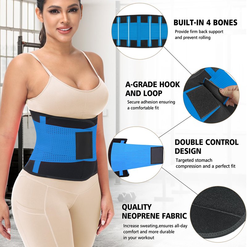 VITOMOR Waist Trainer for Women Lower Belly Fat - Sweat Waist Trimmer Belt for Workout - Tummy Control Stomach Wrap & Body Shaper (Blue, Small)