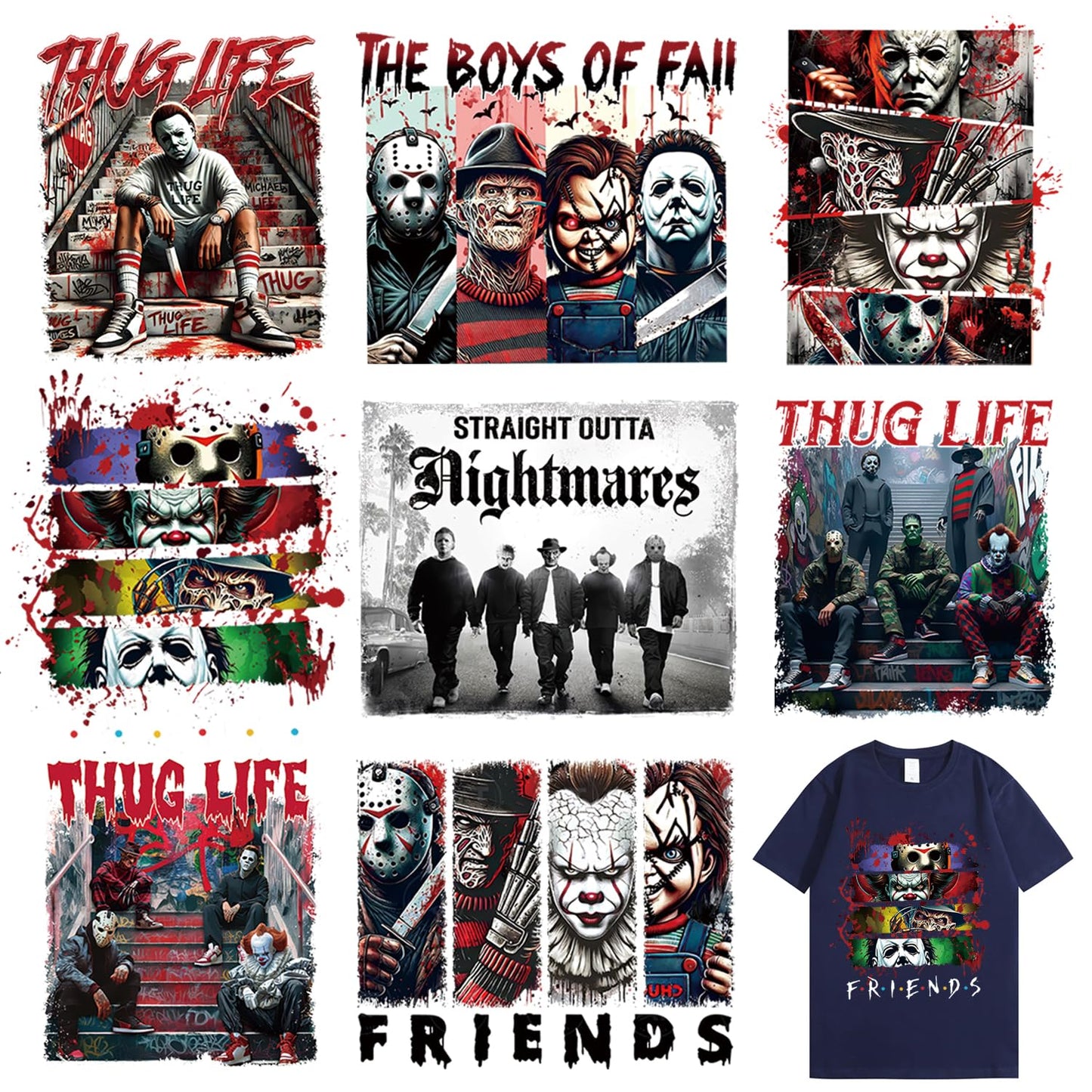 8 Sheets Halloween Iron on Transfers Patches for T-Shirt Iron on Decals Stickers Scary Movie Characters Design Heat Transfer Iron on Vinyl Appliques for Clothes Backpack DIY Craft Decor Supplies