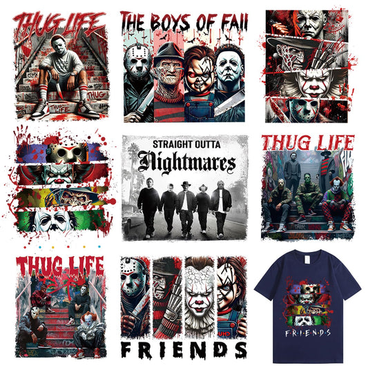 8 Sheets Halloween Iron on Transfers Patches for T-Shirt Iron on Decals Stickers Scary Movie Characters Design Heat Transfer Iron on Vinyl Appliques for Clothes Backpack DIY Craft Decor Supplies