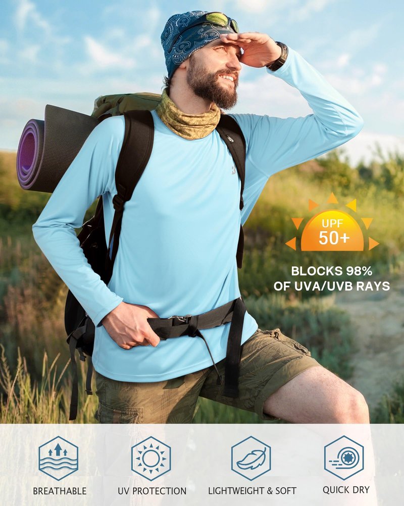 Roadbox Mens UPF 50+ Long Sleeve SPF Diving Rash Guard UV Sun Protection Shirts for Outdoor Fishing Hiking Swimming Running Light Green