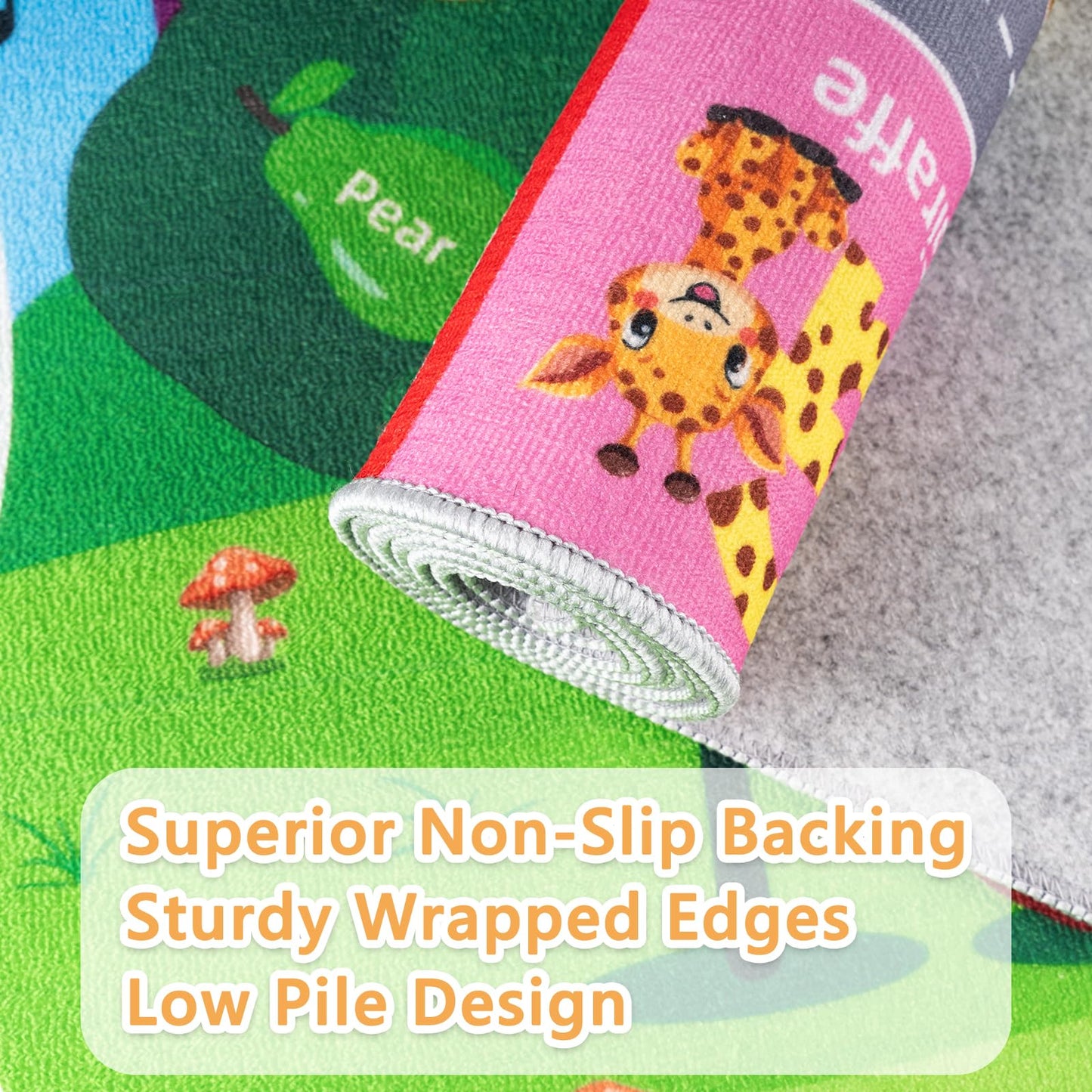 VSIWB Kids Rug for Playroom Educational ABC Rug Washable Play Mat Learning Alphabet Animals Numbers Non-Slip Soft Kids Carpet for Baby Toddler Classroom Nursery Bedroom Decor 5x7