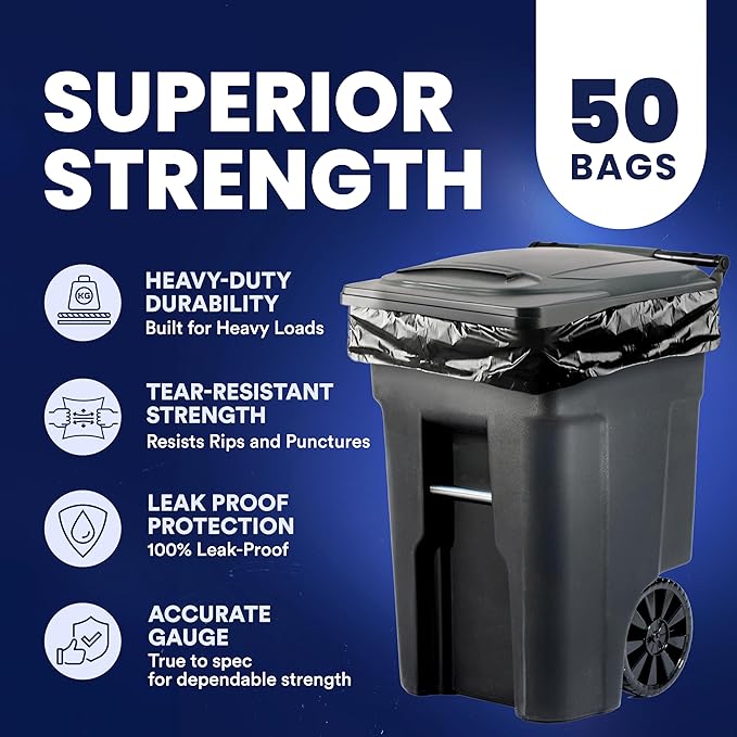 Plasticplace 95-96 Gallon Garbage Can Liners │ 1.5 Mil │ Black Heavy Duty Trash