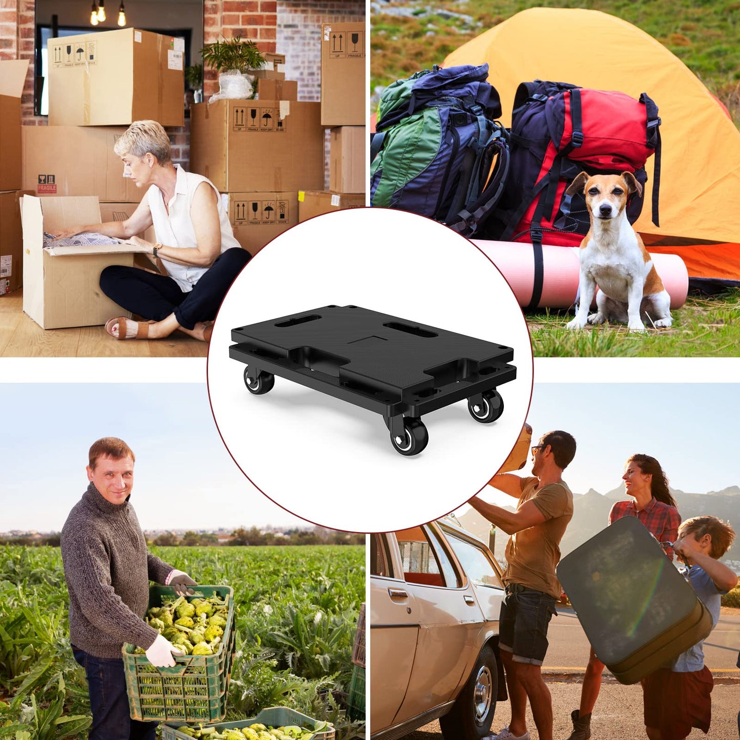 SOLEJAZZ Moving Furniture Dolly Connectable, 200KG Capacity Piano Moving Dolly, Heavy Duty 4 Wheel Moving Cart for Moving Heavy Furniture, Black, 1 Pack