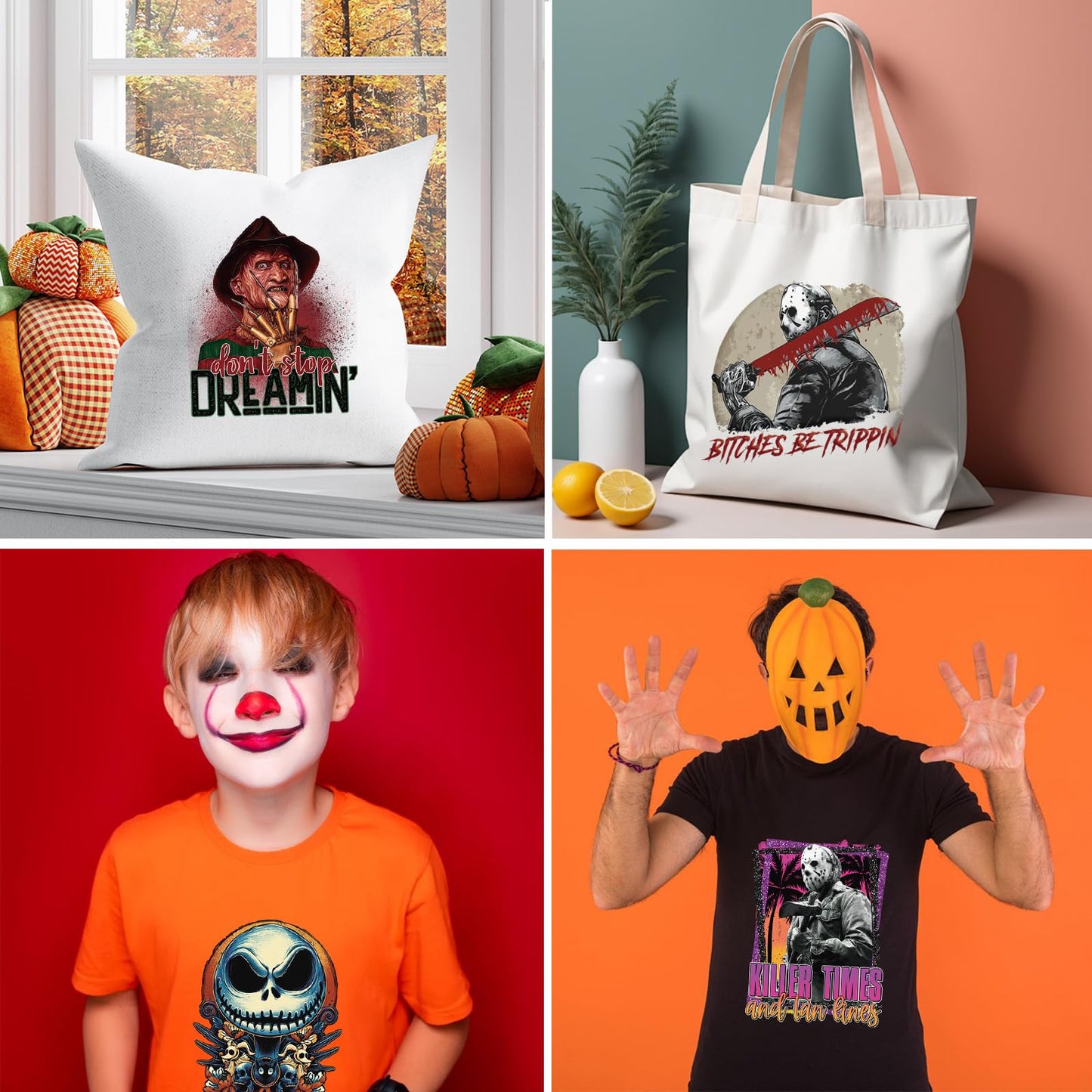 SUMELAY 10 Sheets Halloween Iron on Patches, Heat Transfer Vinyl, Iron on Decals, Horror Movie Characters Sticker for T-Shirt Clothes Bag Pillow Covers DIY Decorations