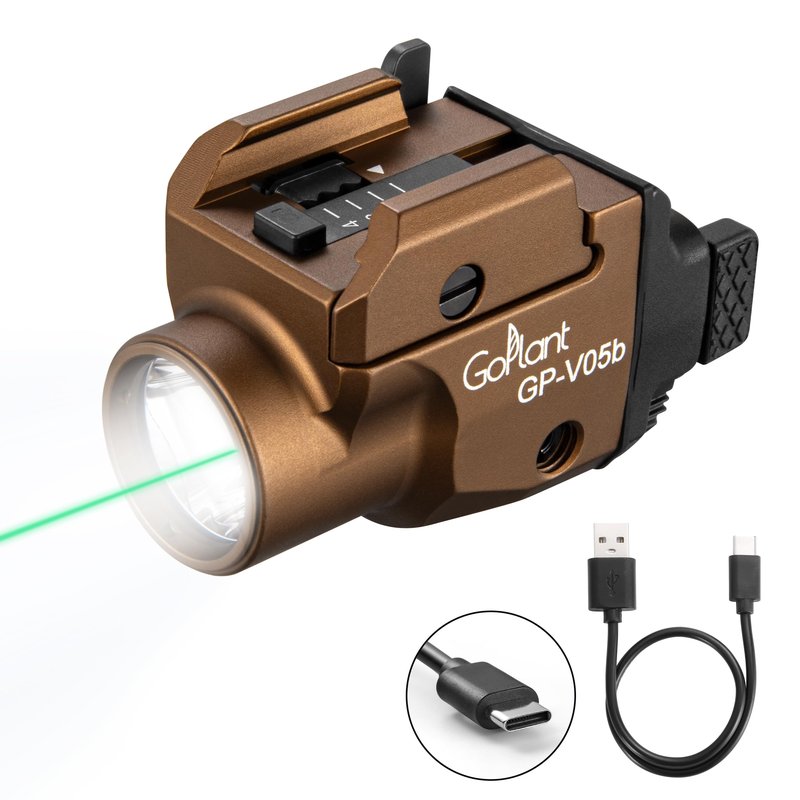 1500 Lumens Aircraft-Grade Aluminum Compact Pistol Flashlight, Picatinny Flashlights Laser Weapon Light, Subcompact Tactical Pistol Lights,Green Laser Light Combo For Handgun, Rechargeable Gun Laser