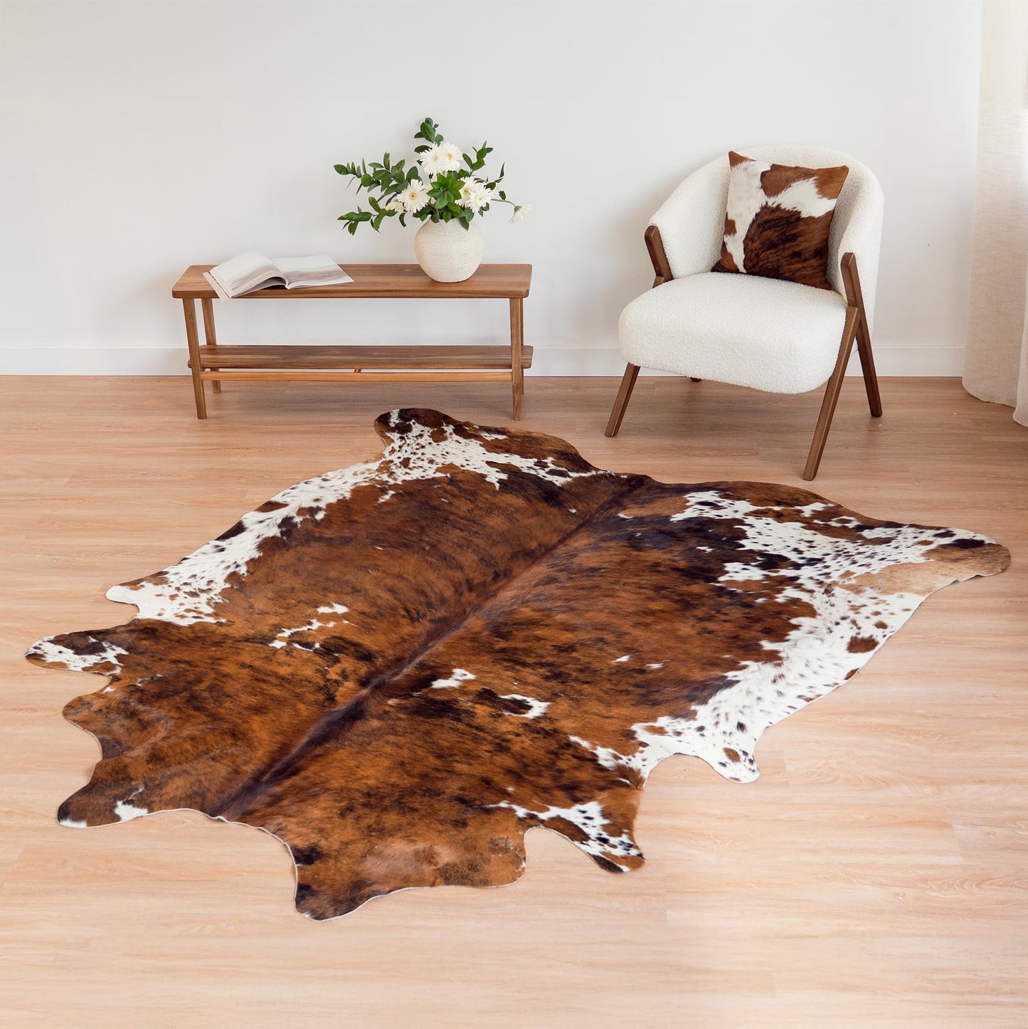 ecowhides 100% Genuine Brazilian Cowhide Rug - Tricolor Brindle Mix - Luxury Cowskin Leather Area Rug Décor 7 x 6 feet