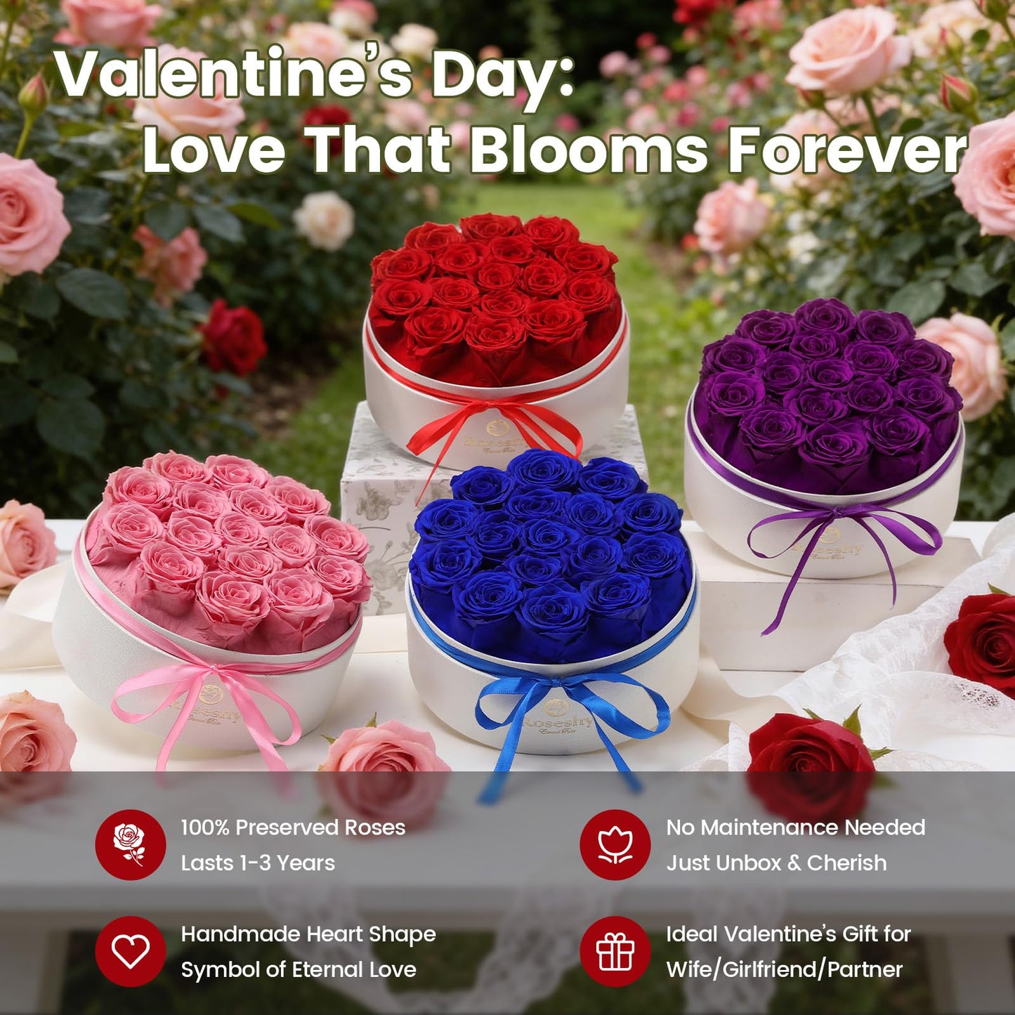 Valentines Day Flowers Roses Gifts for Her,16pcs Red Forever Preserved Roses in Heart Shape Gift Box,Valentines Day Delivery Prime Gifts-Roses Gifts for Women,Mom.