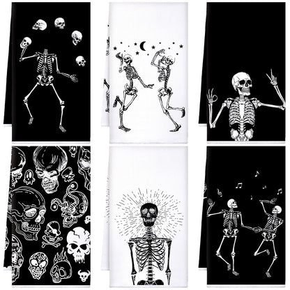 Bencailor 6 Pcs Halloween Skull Kitchen Towels Skeleton Dish Hand Towels Gothic Skull Tea Washcloth for Halloween Party Gifts Bathroom Kitchen Decor 24 x 16''