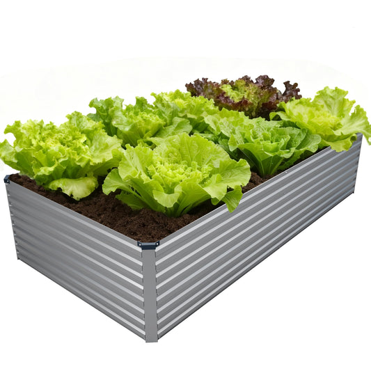 DIIYIV Galvanized Raised Garden Bed Kit Outdoor Patio,8x4x2ft Large Rectangular Metal Planter Boxes,Deep Root Box Planter for Gardening,Vegetables,Flowers,Herbs-Silver