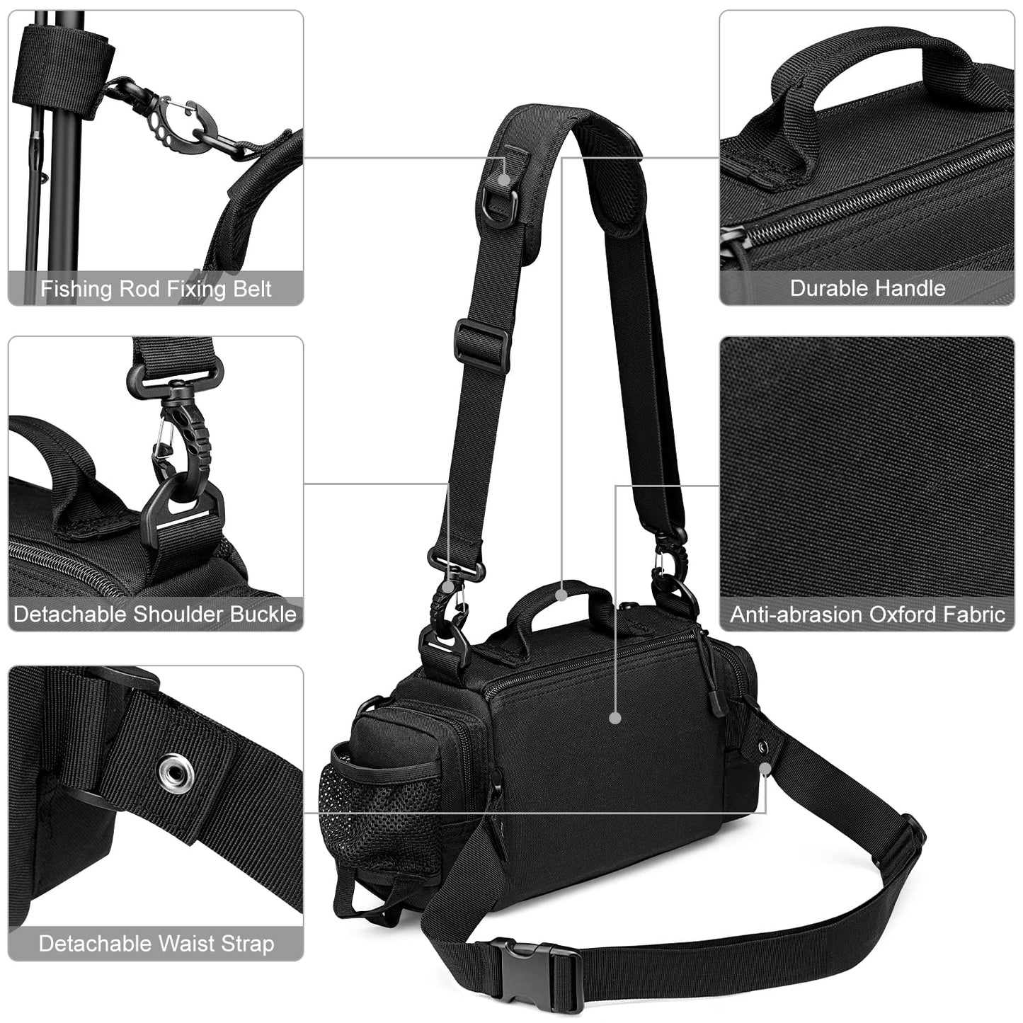 G4Free Sling Fishing Tackle Bag, Outdoor Fishing Storage Pack, Water-Resistant Fishing Bag Cross Body Sling Bag