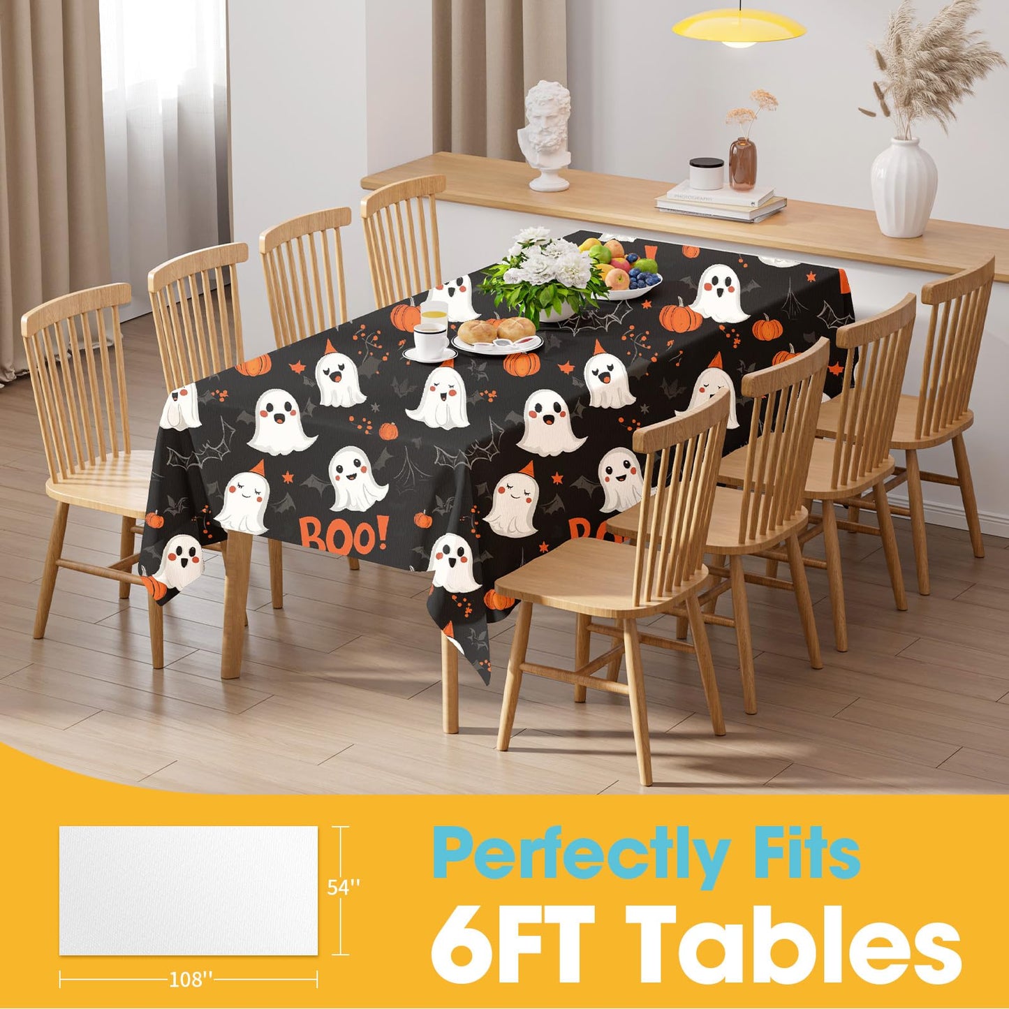 Niuara Halloween Black Plastic Table Cloth - 4 Pack 54" × 108" Rectangle Disposable Tablecloths for 6FT Tables, Waterproof Table Cover for Party, Holiday & Gathering Use