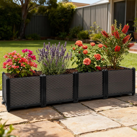 Large Raised Planter Box Outdoor Self Watering 62.9"x15.7"x14.2" , Deep Raised Garden Bed - Elevated Garden Box with Drainage Plug, Rectangular Garden Planter Perfect for Patio Balcony Deck