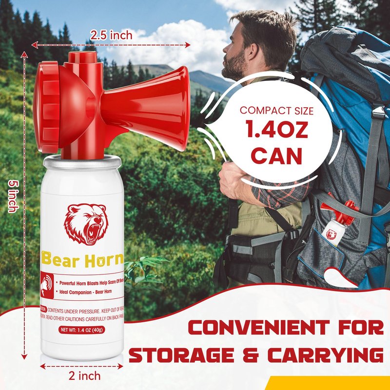 Dunkive 2 Pack Bear Horns - Very Loud 120dB Air Horns for Safety, Heard Up to 1/2 Mile Away, Scares Wild Animals