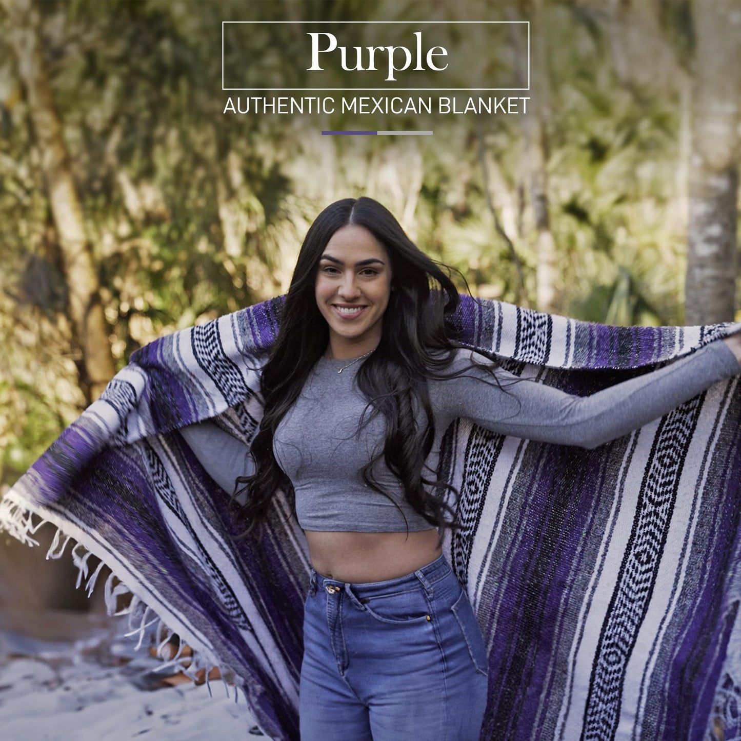 Hydration Nation Authentic Extra Large Mexican Blanket (70"x50") - Handwoven Yoga, Serape - Artisanal Falsa, Beach, Camping, Picnic, Outdoor (Purple)