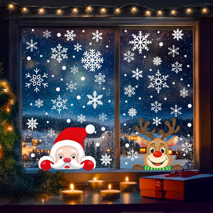 Lansian Christmas Snowflakes Window Clings Decal Stickers, 350PCS+ Xmas Holiday Home Winter Wonderland Decorations Santa Claus Reindeer Ornaments Frozen Party Supplies(10 Sheets)