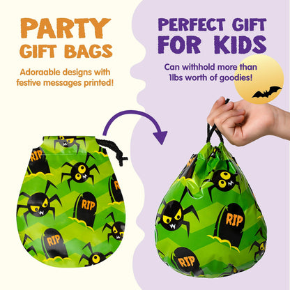 JOYIN 60PCS Halloween Drawstring Goody Treats Bags for Halloween Trick or Treating, Plastic Candy Goodie Bags Bulk for kids Party Favor Supplies, School Classroom Exchange Gifts in 12 Designs