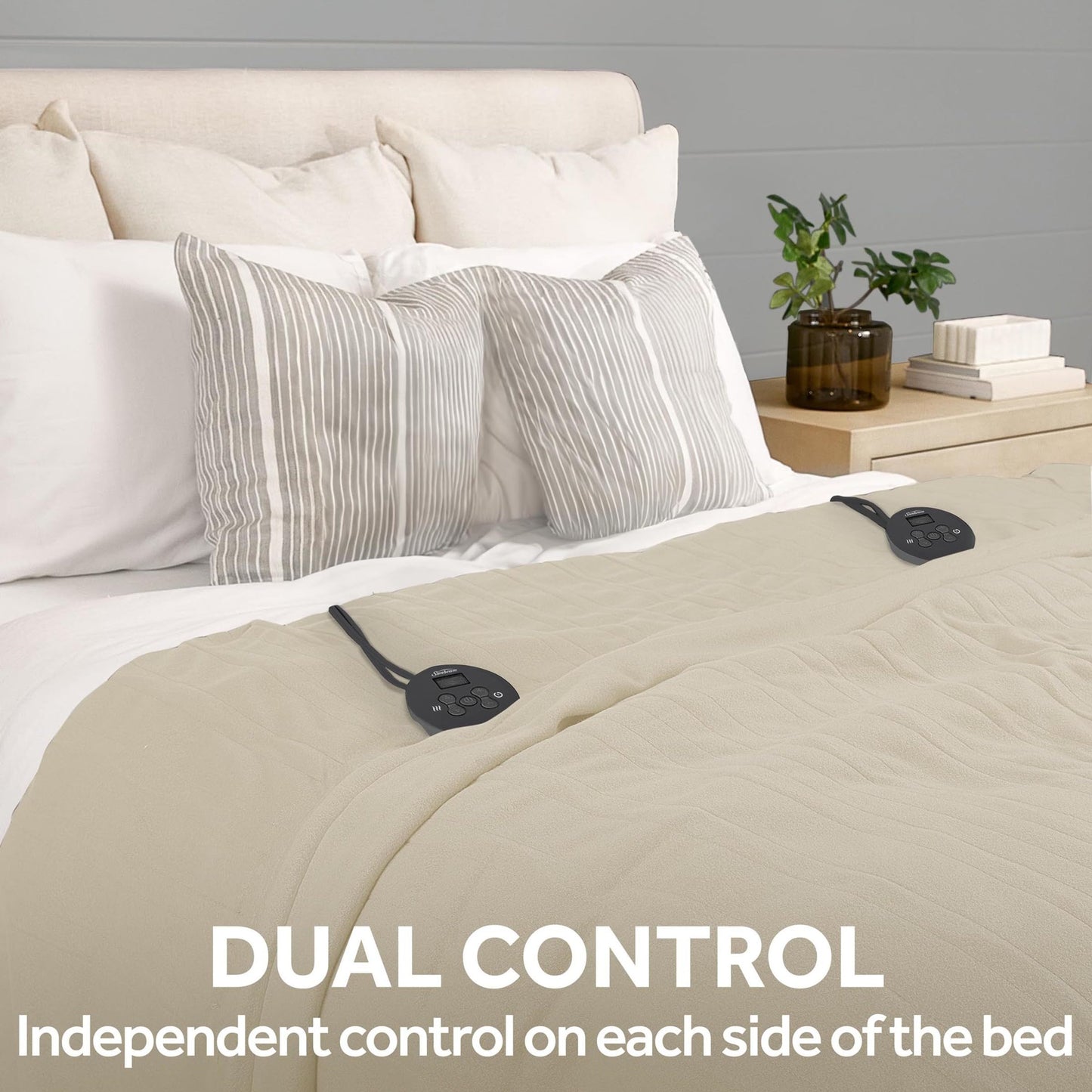 Sunbeam Royal Ultra Fleece Heated Electric Blanket King Size, 90" x 100", 12 Heat Settings, 12-Hour Auto Shut-Off, Machine Washable, Pebble Beige