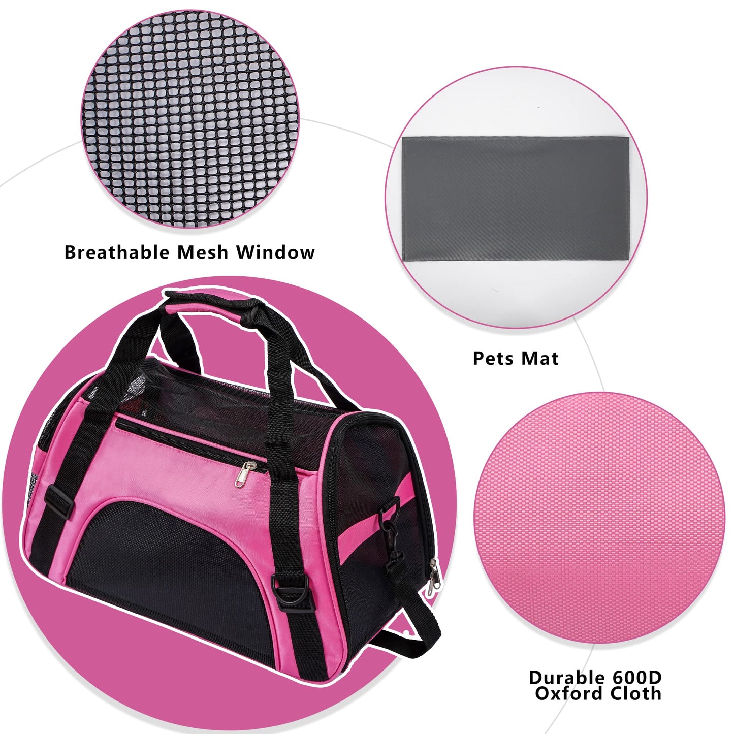 Soft-Sided Foldable Cat/Dog/Pet/Puppy Carrier Bag,Portable Pets Travel Carriers For Cats/Dogs/Pets With Shoulder Strap & Removable Mat,Durable Comfort Cat Basket Airline Approved(Pink,Small)