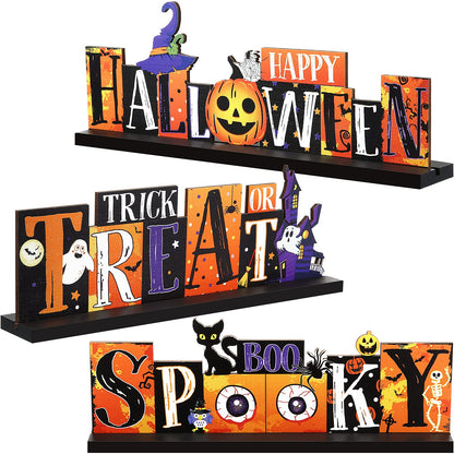 3 Pieces Halloween Table Decorations - Pumpkin Centerpiece, Boo Spooky Wood Sign, Trick or Treat Witch Hat Decor for Party, Living Room, Kitchen, Office, Bar