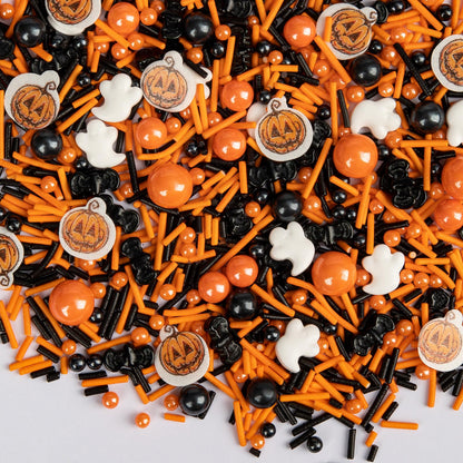Twisweet Halloween Sprinkles, Pumpkin Sprinkles for Cake Decorating, Edible Candy Ghost Bat Sugar Sprinkle Mix, Black and Orange Baking Candy Bulk, Cupcake Topper Cookie Ice Cream Cake Decorations, Halloween Scary Theme Trick or Treat Party Supplies (130g