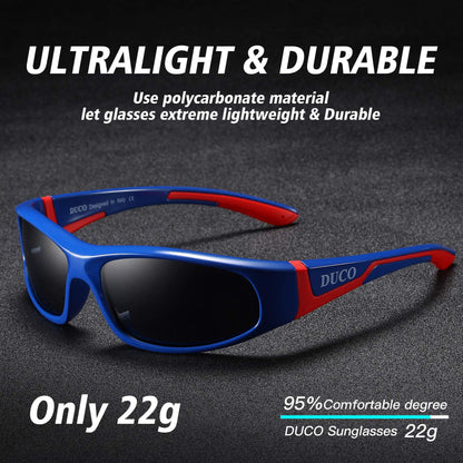 DUCO Kids Sports Style Polarised Sunglasses Rubber Flexible Frame For Boys Girls Baby and Children K001 (Blue Red 001 For Age 3-10)