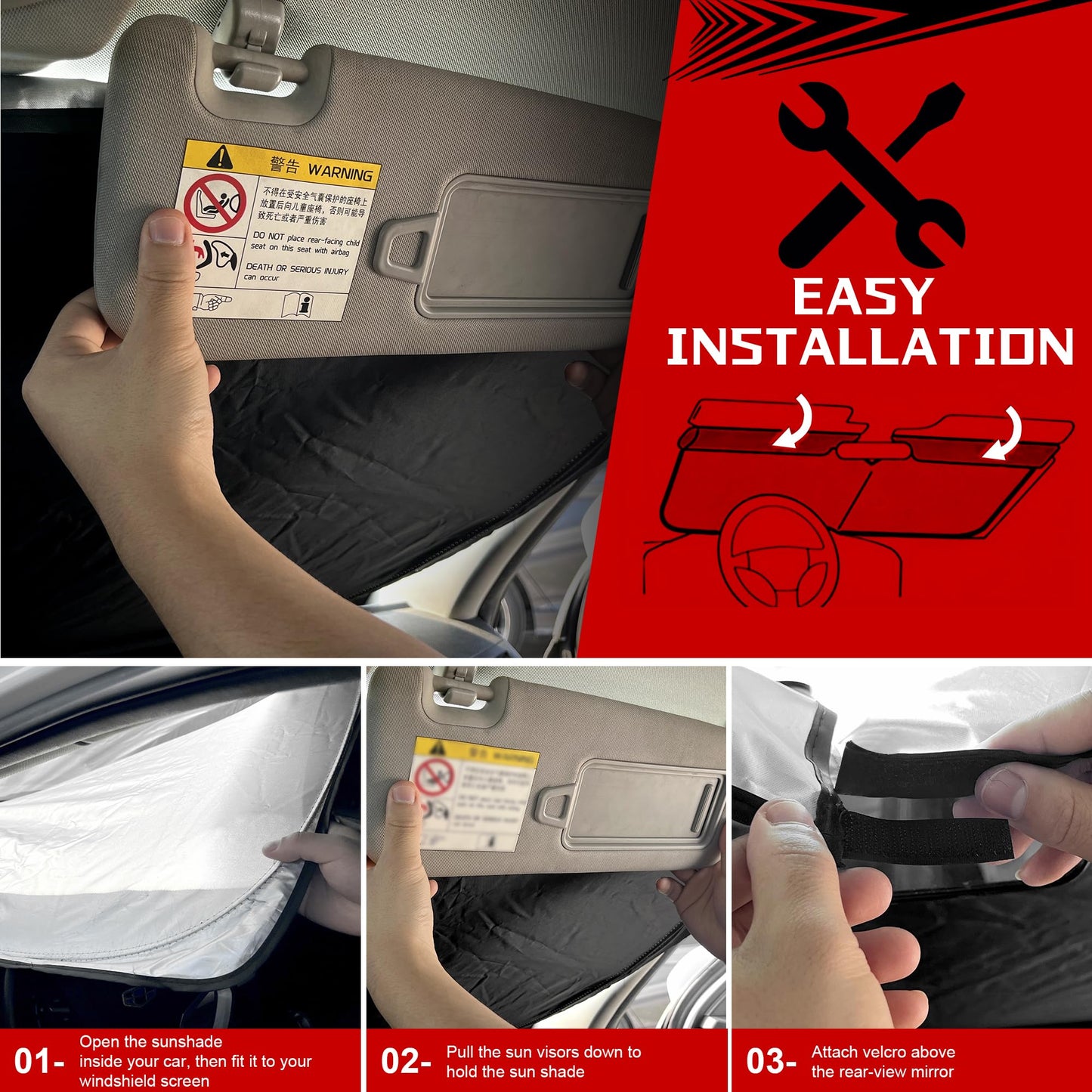 Fonowka Windshield Sun Shade for Toyota RAV4 2019-2025 RAV-4 SUV Foldable Sun Sunshade for Car Front Window Blocks UV Rays and Heat Automotive Interior Protector Custom Fit Accessories