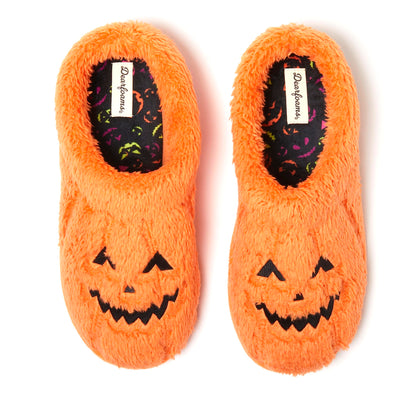 Dearfoams Unisex Spooky Fuzzy Halloween Jack o Lantern Slipper, Adult Pumpkin, 13-14 US Women