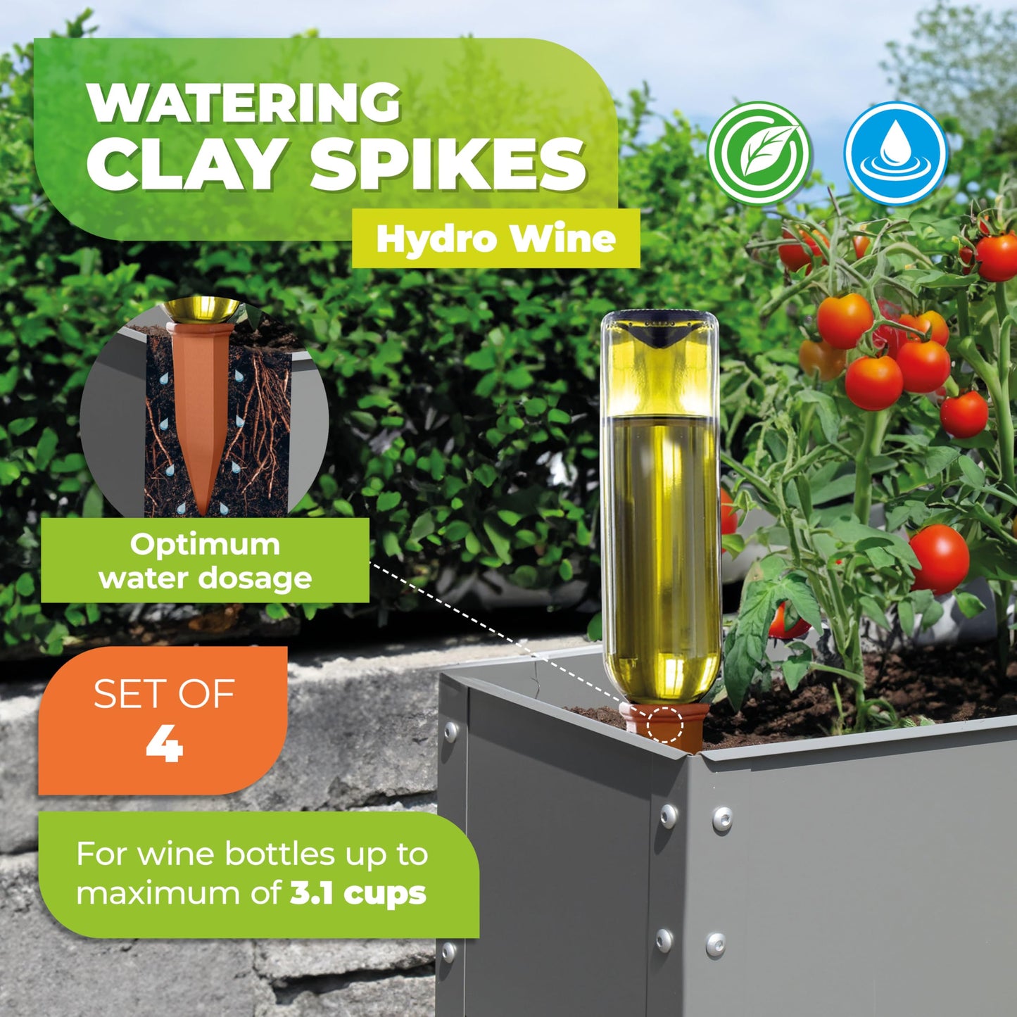 BioGreen Set of 4 Hydro Wine Watering System for Balcony and Pot Plants | Clay Watering Cones Suitable for Wine Bottles I Water Dispenser for Potted Plants | No Overwatering and Drying Out