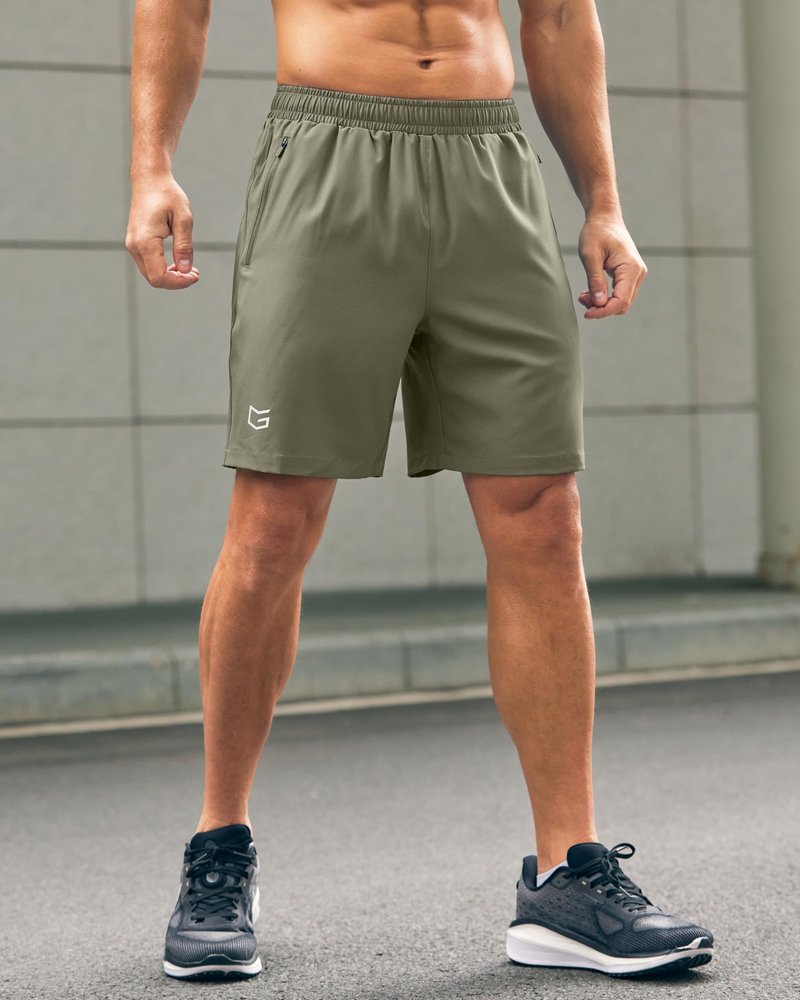 G Gradual Men's Athletic Running Shorts with Zipper Pockets Quick Dry 7"/ 5"/ 9" Workout Gym Shorts for Basketball Hiking(Sage Green,7XL)
