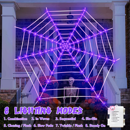 Light Up Lighted Spider Web 12 Ft 120 LED Spider Web Lights Giant Halloween Decorations Outdoor Waterproof for Outdoor Indoor Yard Party Haunted House Decor, Purple