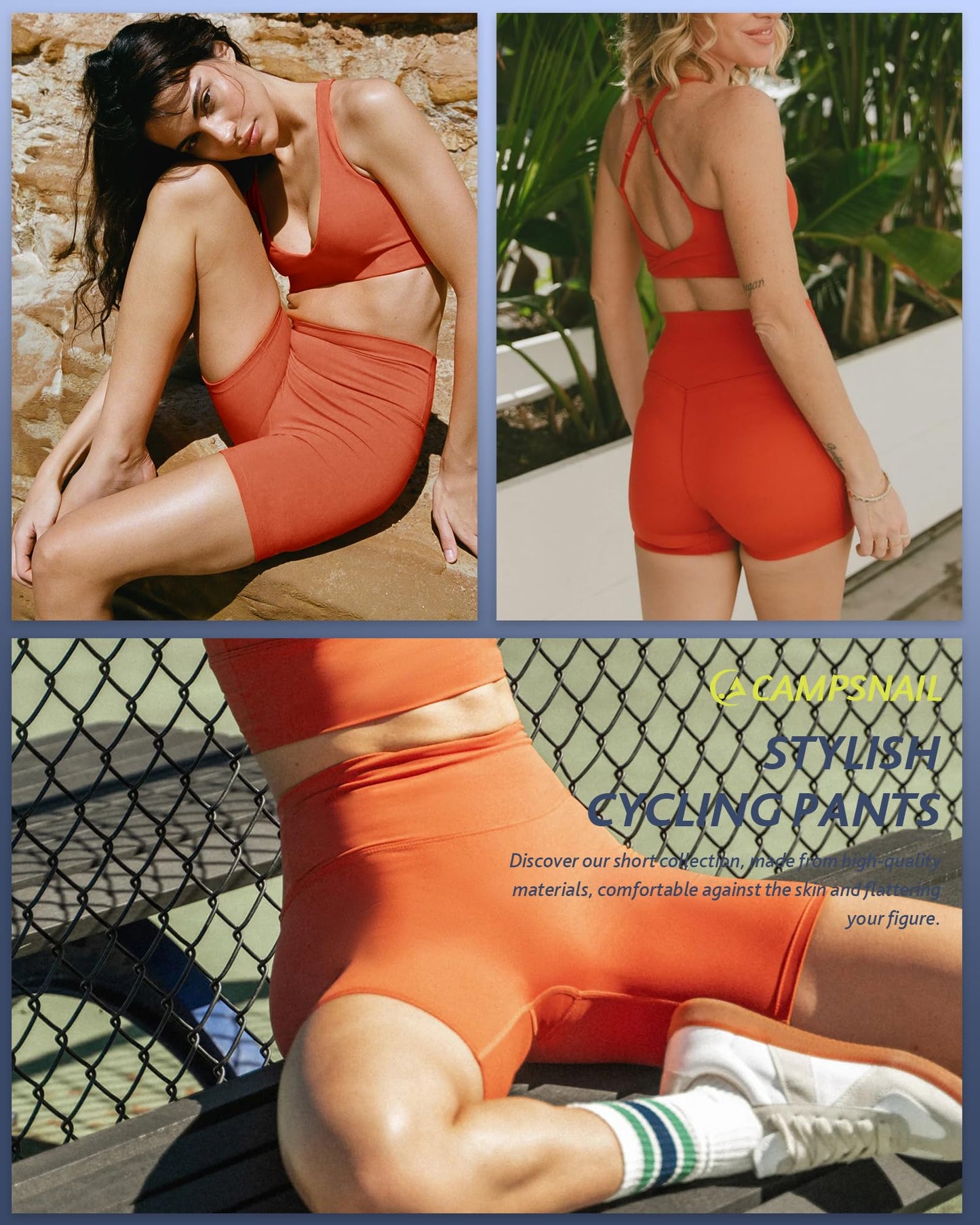 CAMPSNAIL Workout Biker Shorts Women - 3"/5"/8" High Waisted Tummy Control Spandex Booty Volleyball Shorts for Yoga Dance Orange