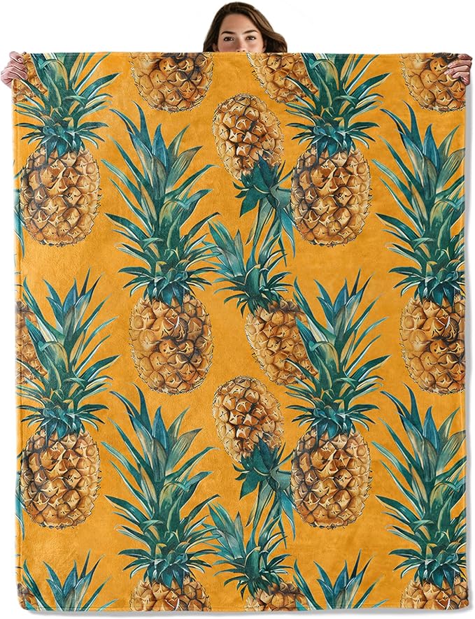 Yellow Pineapple Fruit Throw Blanket for Boys Girls Kids Adults Women, Fuzzy Warm Soft Cozy Flannel Blankets Gifts for Bedroom, Couch, Travel, Home Decor 40x50 in